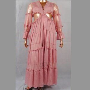Boho Party Cut Out Maxi Dress - Curvy Pink
